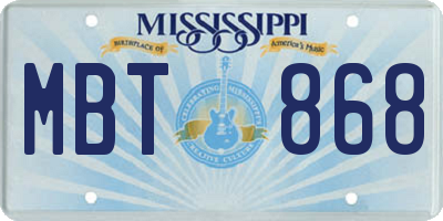 MS license plate MBT868