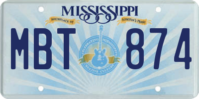 MS license plate MBT874