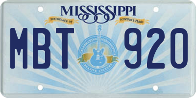 MS license plate MBT920