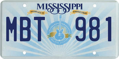 MS license plate MBT981