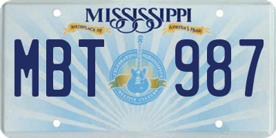 MS license plate MBT987