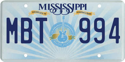 MS license plate MBT994