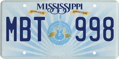 MS license plate MBT998
