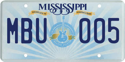 MS license plate MBU005