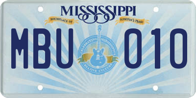 MS license plate MBU010
