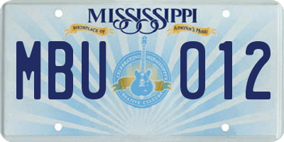 MS license plate MBU012