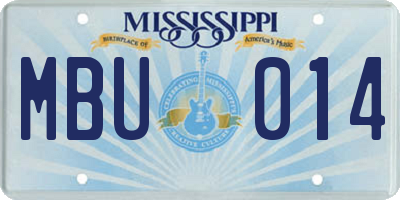 MS license plate MBU014