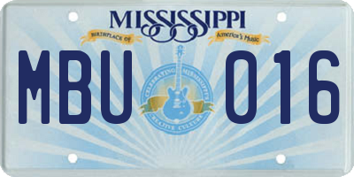 MS license plate MBU016