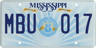 MS license plate MBU017