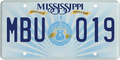 MS license plate MBU019
