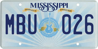 MS license plate MBU026