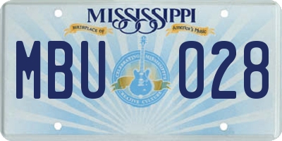 MS license plate MBU028