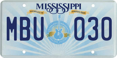 MS license plate MBU030