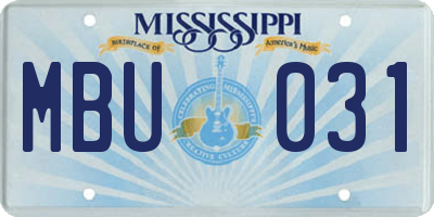 MS license plate MBU031