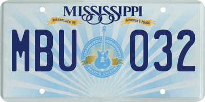 MS license plate MBU032