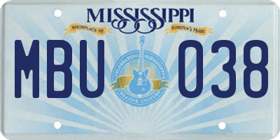 MS license plate MBU038