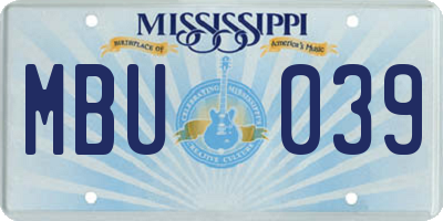 MS license plate MBU039