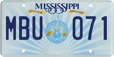 MS license plate MBU071