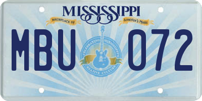 MS license plate MBU072