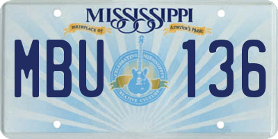 MS license plate MBU136