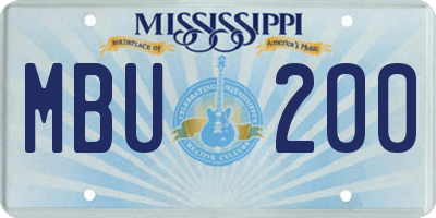MS license plate MBU200