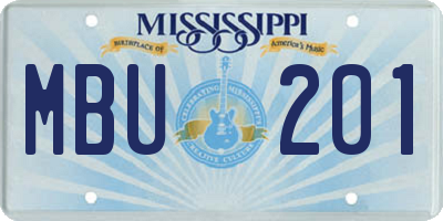 MS license plate MBU201