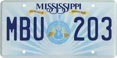 MS license plate MBU203