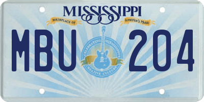 MS license plate MBU204