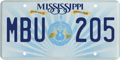 MS license plate MBU205