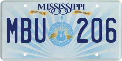 MS license plate MBU206