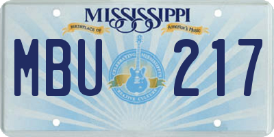 MS license plate MBU217