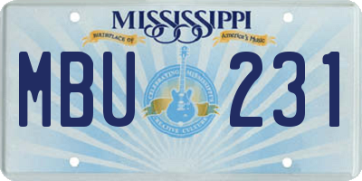 MS license plate MBU231