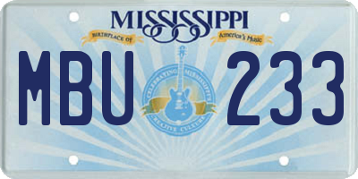MS license plate MBU233