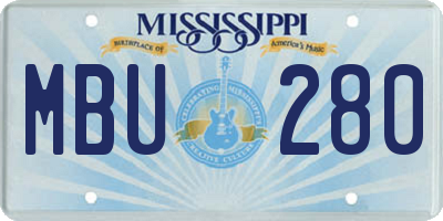 MS license plate MBU280
