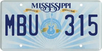 MS license plate MBU315