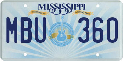 MS license plate MBU360