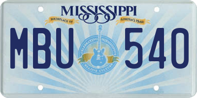 MS license plate MBU540