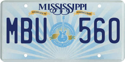 MS license plate MBU560