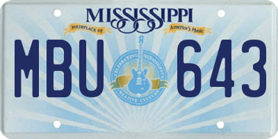 MS license plate MBU643