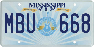 MS license plate MBU668