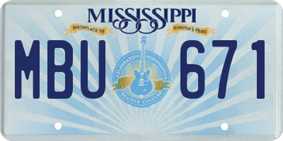 MS license plate MBU671