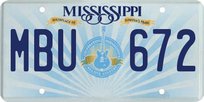 MS license plate MBU672