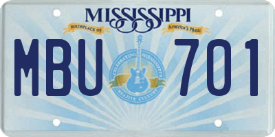MS license plate MBU701