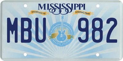 MS license plate MBU982