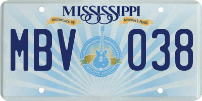 MS license plate MBV038