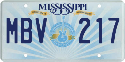 MS license plate MBV217