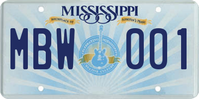 MS license plate MBW001