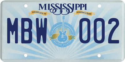 MS license plate MBW002
