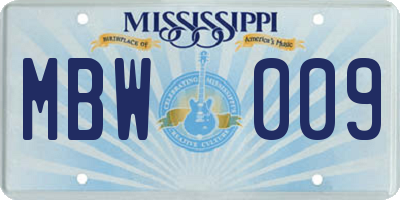 MS license plate MBW009
