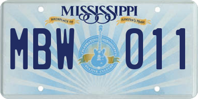 MS license plate MBW011